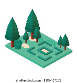 pines trees plants in the park scene isometric