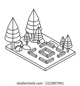 pines trees plants in the park scene isometric