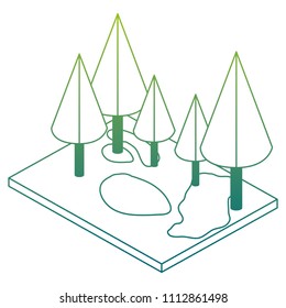 pines trees plants in the park scene isometric
