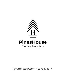 pines wood tree with house logo icon vector template