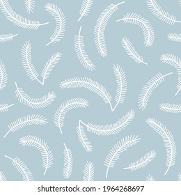 Pine-tree branch vector seamless pattern. Minimalistic decorative winter coniferous background. Christmas holidays simple fir-tree neutral blue print design.