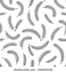 Pine-tree branch vector seamless pattern. Minimalistic decorative winter coniferous background. Christmas holidays simple fir-tree monochrome print design.