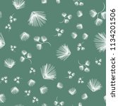 Pinetree branches seamless pattern on a green background