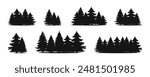 Pinetree forest silhouette vector set. Oak trees flat black template.