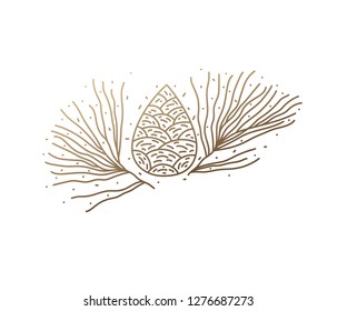 Pine-tree logo. Abstract icon pine needle in linear style. Vector simple emblem for design of natural organic products, packaging of cosmetics, oils and ecology concepts, health, spa and yoga Center.