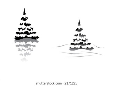 Pinetrees silhouette with drop shadow