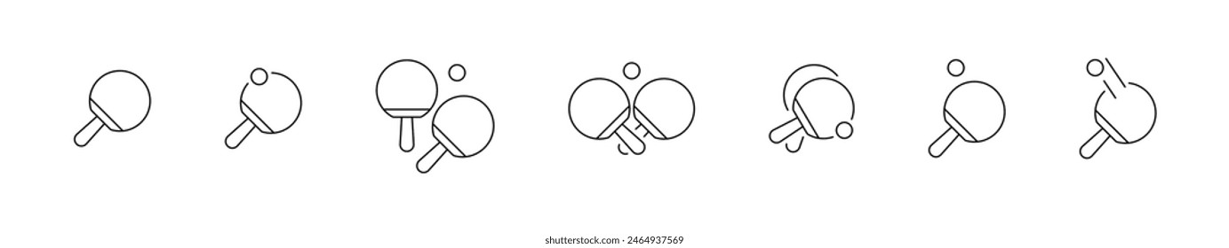 Ping ping icons set. Table tennis racket symbols. Competition concept outline icon. Vector