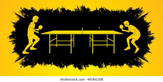Ping pong 2 player designed on grunge frame background graphic vector.