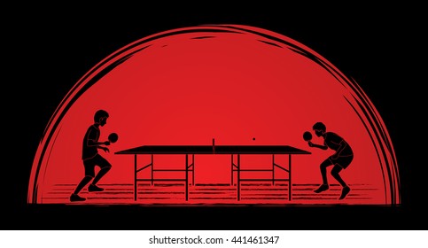 Ping pong 2 player designed on sunset background graphic vector.