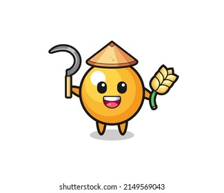 ping pong Asian farmer holding paddy , cute design