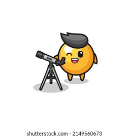 ping pong astronomer mascot with a modern telescope , cute design