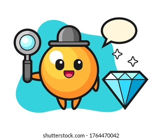 Ping pong ball cartoon with a diamond