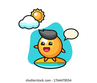 Ping pong ball cartoon do surfing on the beach