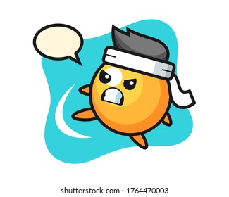 Ping pong ball cartoon doing a karate kick