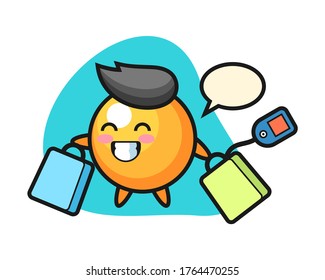Ping pong ball cartoon holding a shopping bag