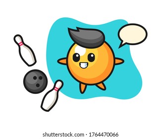 Ping pong ball cartoon is playing bowling