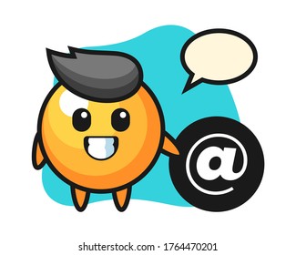 Ping pong ball cartoon standing beside the At symbol