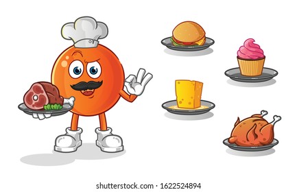 ping pong ball chef with many types of food cartoon. including cheese, burgers, cupcakes, chicken and beef. cartoon mascot vector