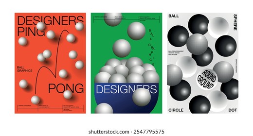 Ping Pong Ball Kreis Kugel 3D-Typ Poster-Set Kreis Gradient orange grün schwarz weiß Verwendung Marketing-Cover-Banner Werbekonzept Broschüre Web Mobile einzigartige moderne kreative Grafik-Design Kunst