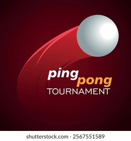 Ping pong ball flies on a red background. Trace of the ball. Poster table tennis tournament