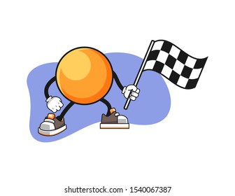 Ping pong ball hold racing flag cartoon. Mascot Character vector.