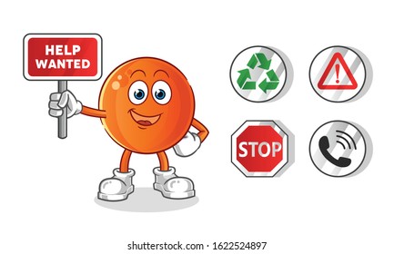 ping pong ball holding sign cartoon. including recycling sign, caution, stop, telephone. cartoon mascot vector