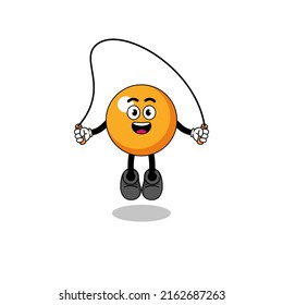 ping pong ball mascot cartoon is playing skipping rope , character design