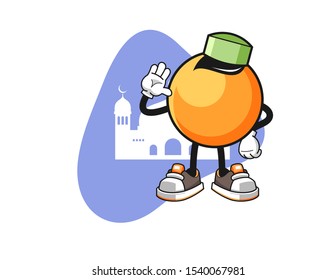 Ping pong ball muslim cartoon. Mascot Character vector.