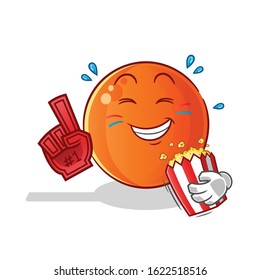ping pong ball number one fan eating pop corn cartoon. cute chibi cartoon mascot vector