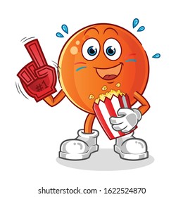 ping pong ball number one fan eating pop corn cartoon. cartoon mascot vector