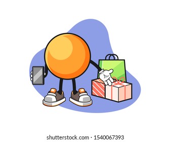 Ping pong ball online shopping cartoon. Mascot Character vector.