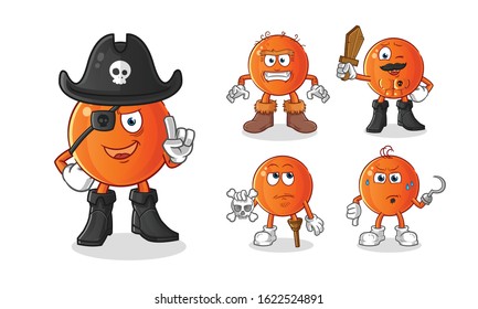 ping pong ball pirate 5 styles cartoon.  including eye patches, wooden swords, skulls and hooks. cartoon mascot vector
