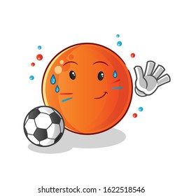 ping pong ball playing football and waving cartoon. exercise and sweating. cute chibi cartoon mascot vector