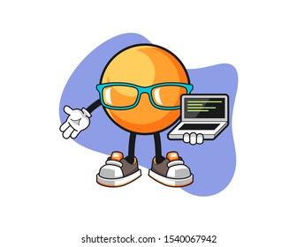 Ping pong ball programmer cartoon. Mascot Character vector.