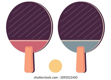 Ping pong ball and racket vector cartoon illustration isolated on a white background.