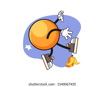 Ping pong ball slip on banana peel cartoon. Mascot Character vector.