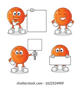 ping pong ball smile holding board 4 poses cartoon. cartoon mascot vector