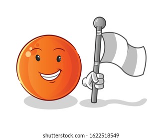 ping pong ball smiling and holding white surender flag cartoon. cute chibi cartoon mascot vector