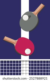 Ping pong banner template. Racket and ball for playing table tennis. Ping pong championship logo, poster design for sports. Flat vector illustration.