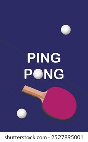 Ping pong banner template. Racket and ball for playing table tennis. Ping pong championship logo, poster design for sports. Flat vector illustration.