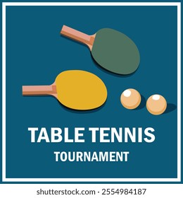 Ping pong banner template. Racket and ball for playing table tennis. Ping pong championship logo, poster design for sports. Flat vector illustration.