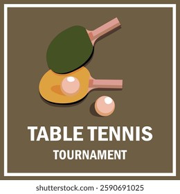 Ping pong banner template. Racket and ball for playing table tennis. Ping pong championship logo, poster design for sports. Flat vector illustration.