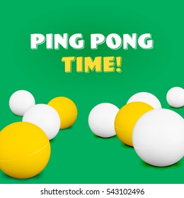 Ping Pong Banner. White And Yellow 3d Green Ball With Shadow On Green Background. Good For Banners And Print. Vector Illustration