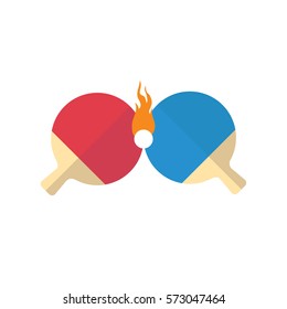 Ping pong battle isolated flat design. Blue and red rackets with ball