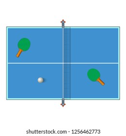 Ping pong blue wooden table. Table for playing tennis. Sports equipment. Vector illustration on a white background.