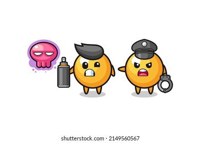 ping pong cartoon doing vandalism and caught by the police , cute design