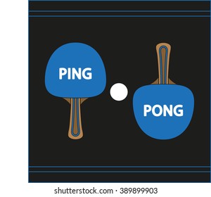 Ping pong flat design - isolated illustration and lettering. Table tennis vector elements.