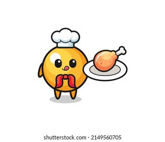 ping pong fried chicken chef cartoon character , cute design