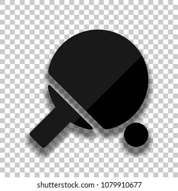 Ping pong icon. Black glass icon with soft shadow on transparent background
