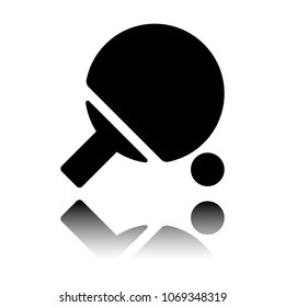 Ping pong icon. Black icon with mirror reflection on white backg